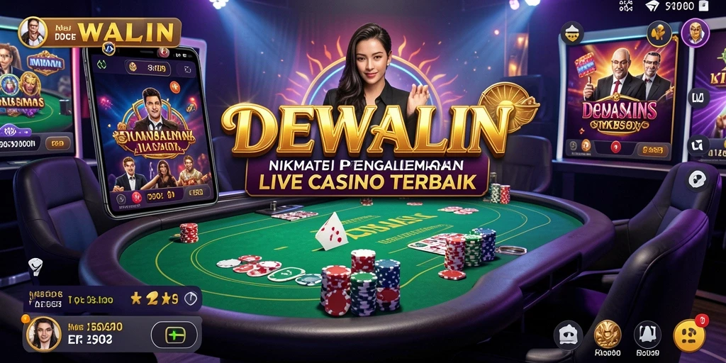 Screenshot DEWALIN menunjukkan dealer cantik dan suasana kasino yang seru.