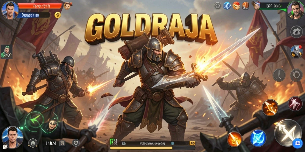 Gameplay strategis seru dalam GOLDRAJA dengan berbagai unit perang.