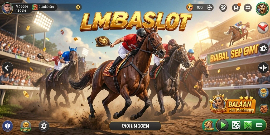 Screenshot gameplay balapan LMBASLOT dengan mobil beraksi di lintasan.