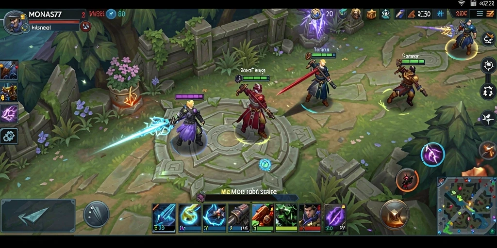 Screenshot gameplay MONAS77 menampilkan aksi seru di arena MOBA.