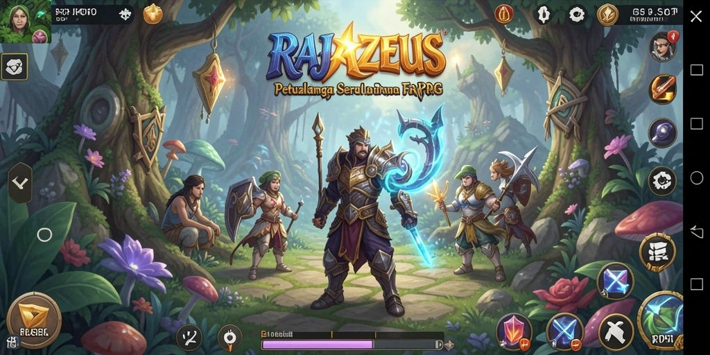 Tampilan gameplay seru dengan karakter dan pertempuran epik di RAJAZEUS.