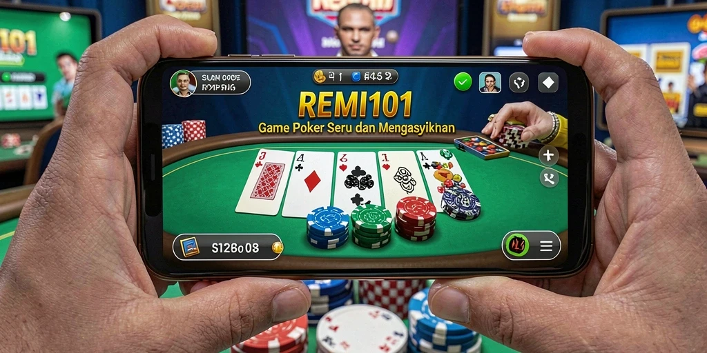 Menampilkan gameplay seru di REMI101 dengan suasana permainan poker yang menarik.