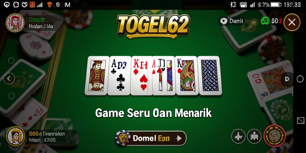 Screenshot utama TOGEL62 menampilkan gameplay Domino yang seru dan menarik.