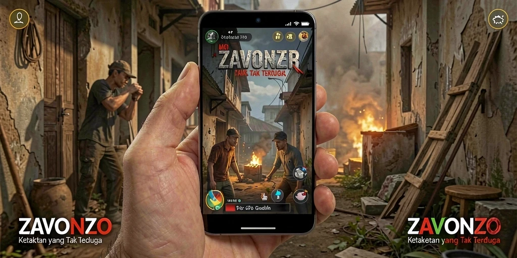 Screenshot gameplay ZAVONZO yang menampilkan suasana mencekam.